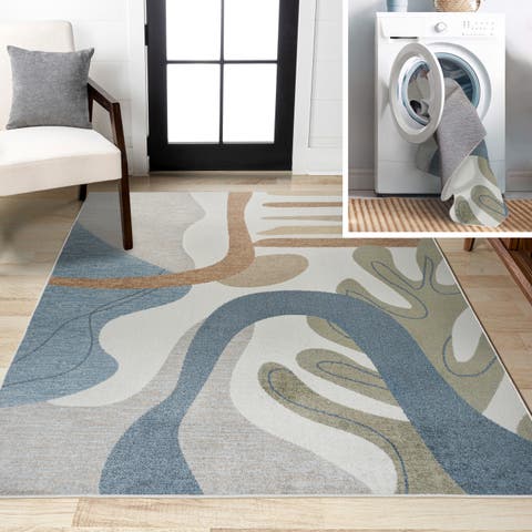 Algae Abstract Glam Botanical Machine-Washable Area Rug