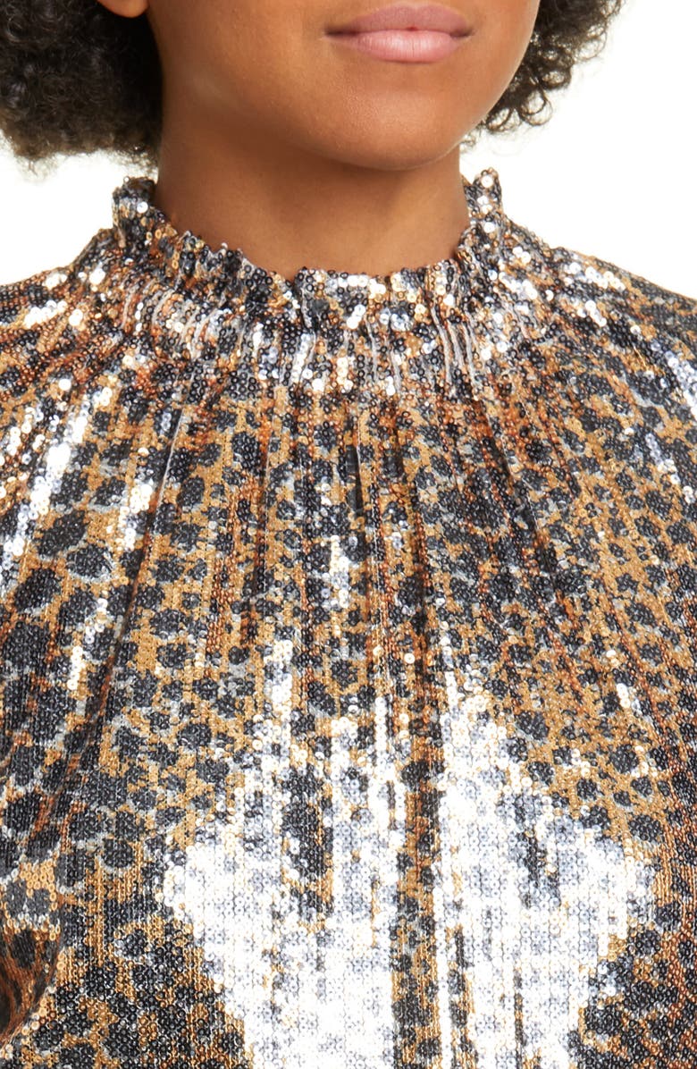 Sea Leopard Print Sequin Puff Sleeve Blouse, Alternate, color,