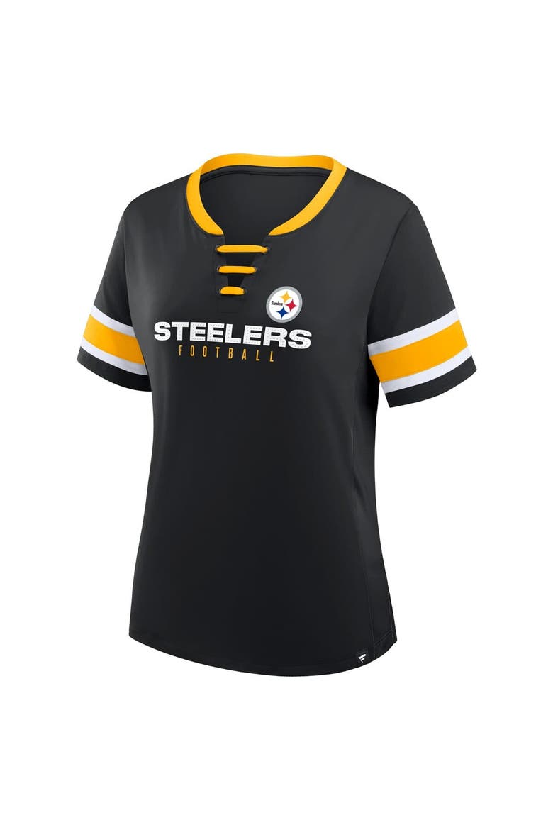 Women's Fanatics Black Pittsburgh Steelers Plus Size Red Zone Athena Lace-Up V-Notch Neck T-Shirt, Alternate, color, Black