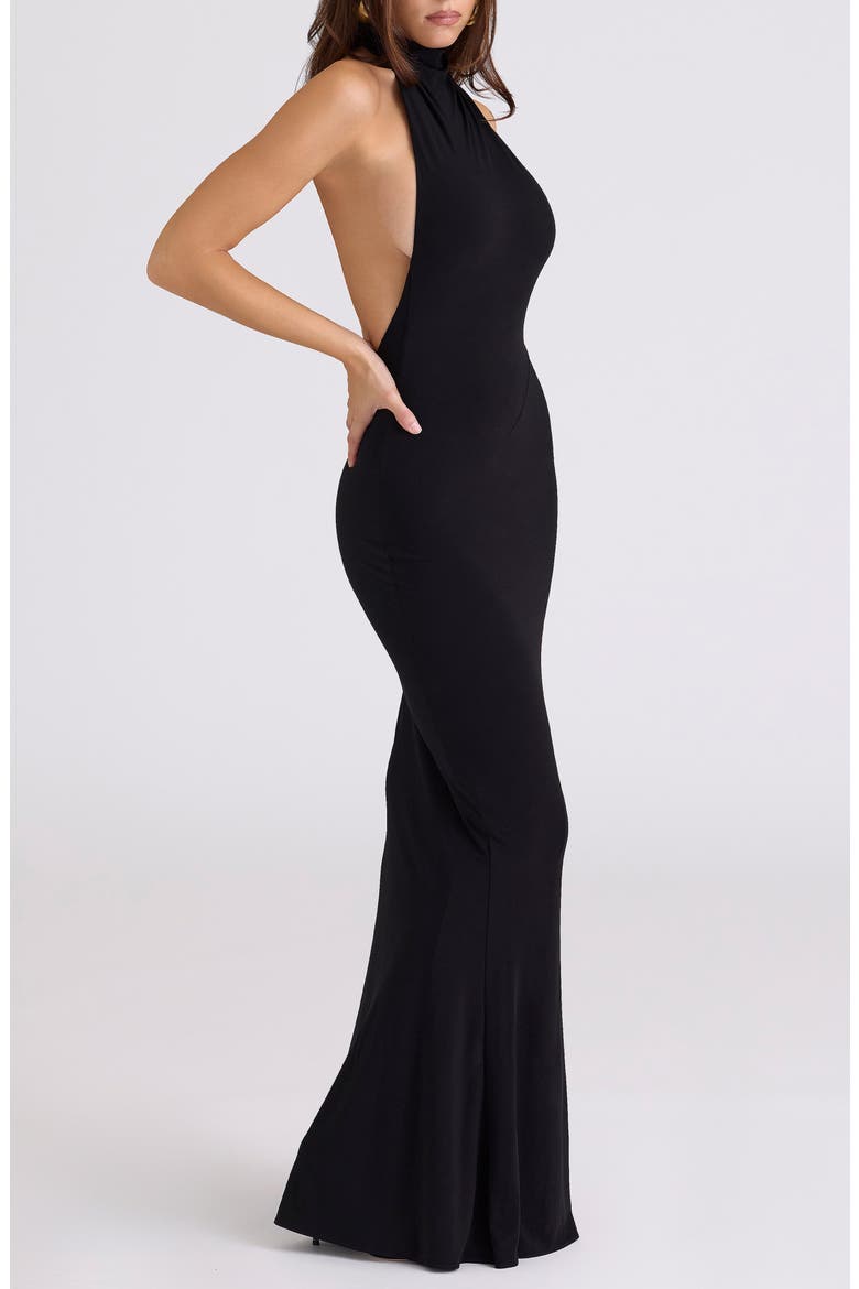 Sadira Draped Jersey Halter Mermaid Gown, Alternate, color, BLACK