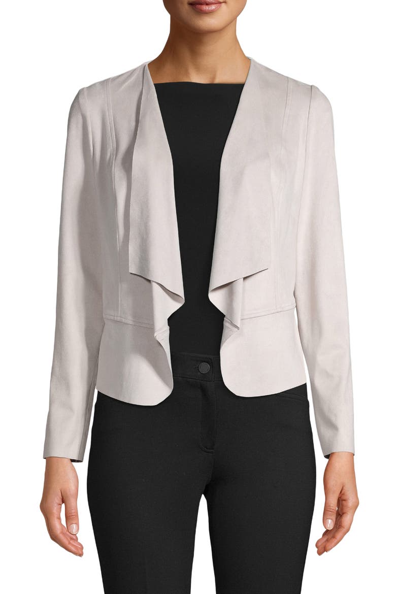 Drape Front Faux Suede Jacket, Main, color, STONE