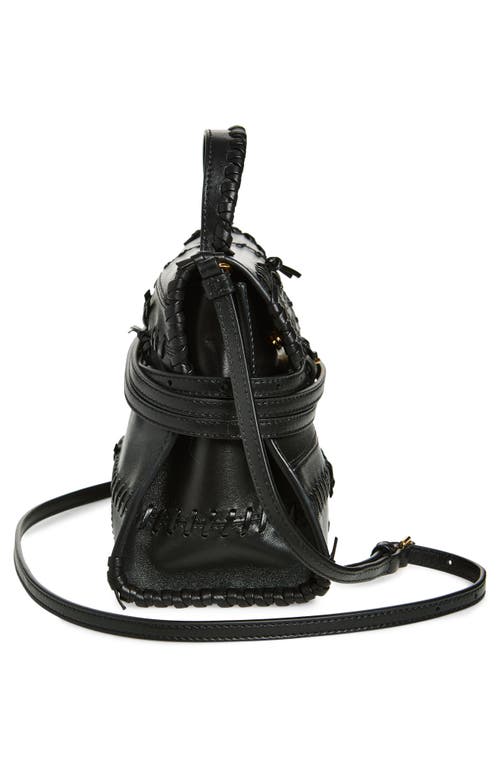 Shop Moschino Tie Me Whipstitch Leather Shoulder Bag In Black Soft Leather