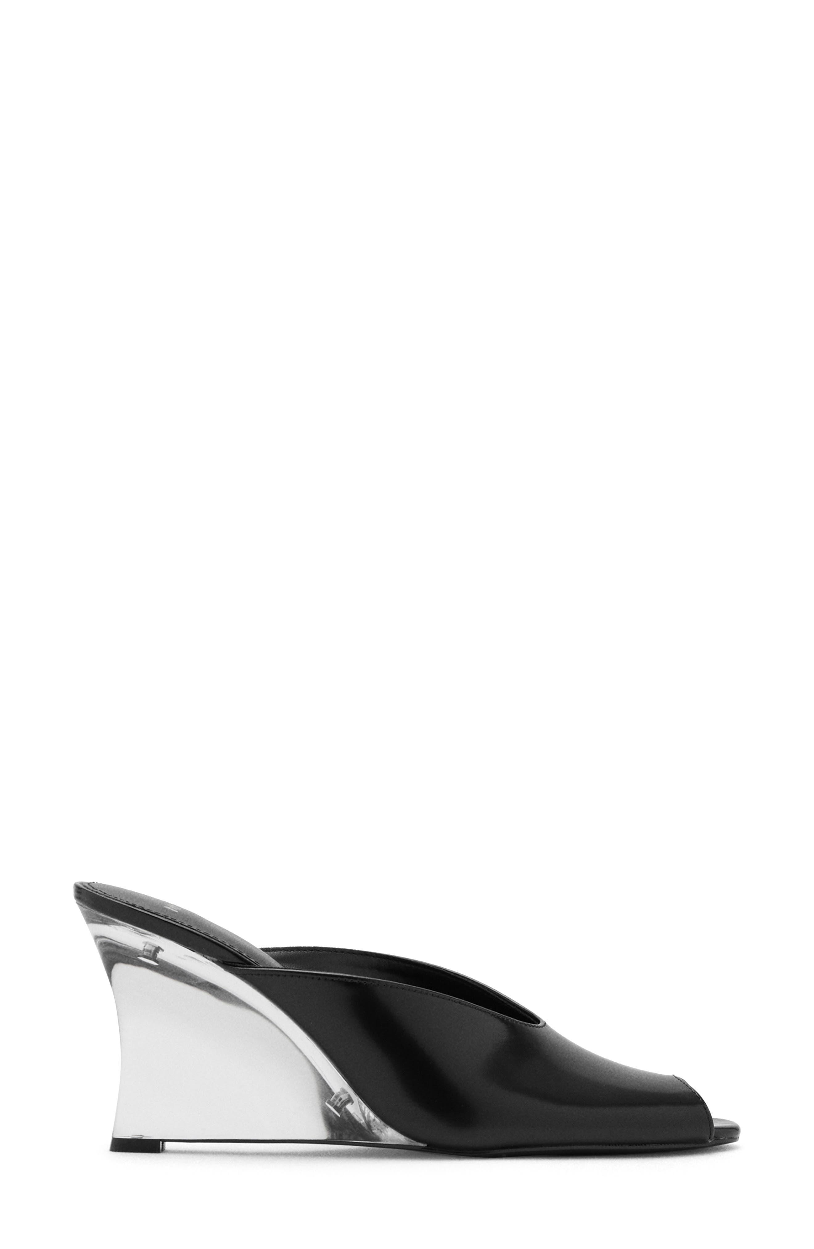 MANGO Peep Toe Wedge Slide Sandal, Alternate, color, Black