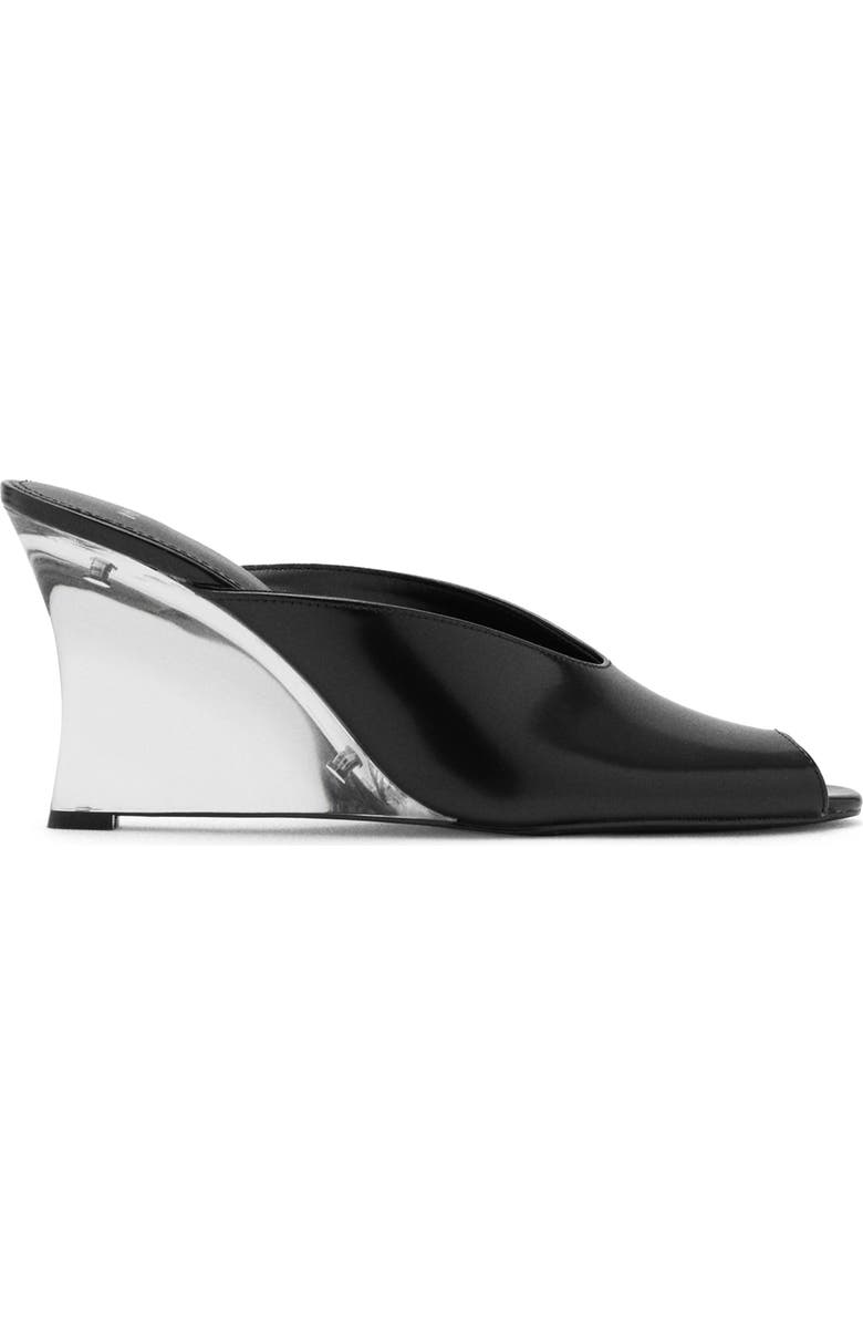 MANGO Peep Toe Wedge Slide Sandal, Alternate, color, Black