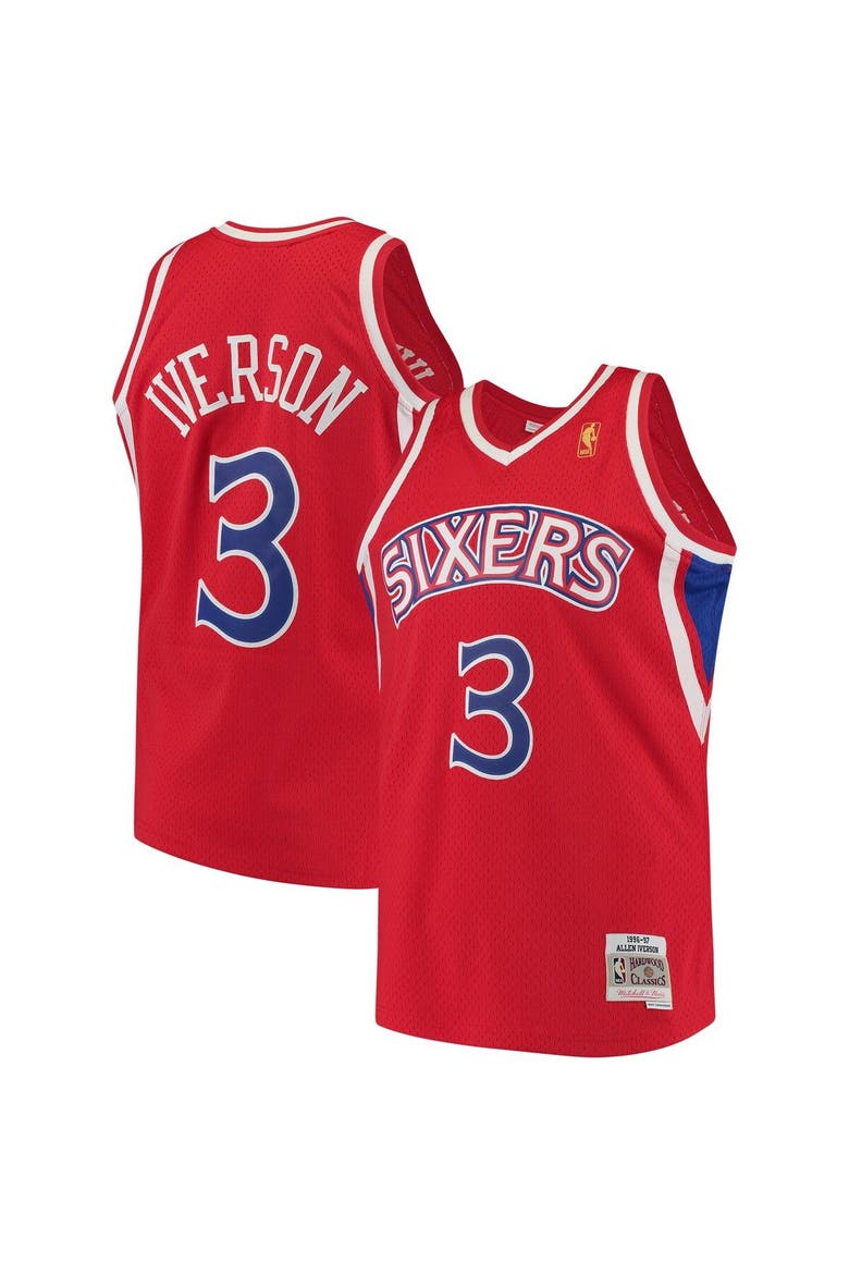 Men's Mitchell & Ness Allen Iverson Red Philadelphia 76ers Hardwood Classics Swingman Jersey, Main, color, Red