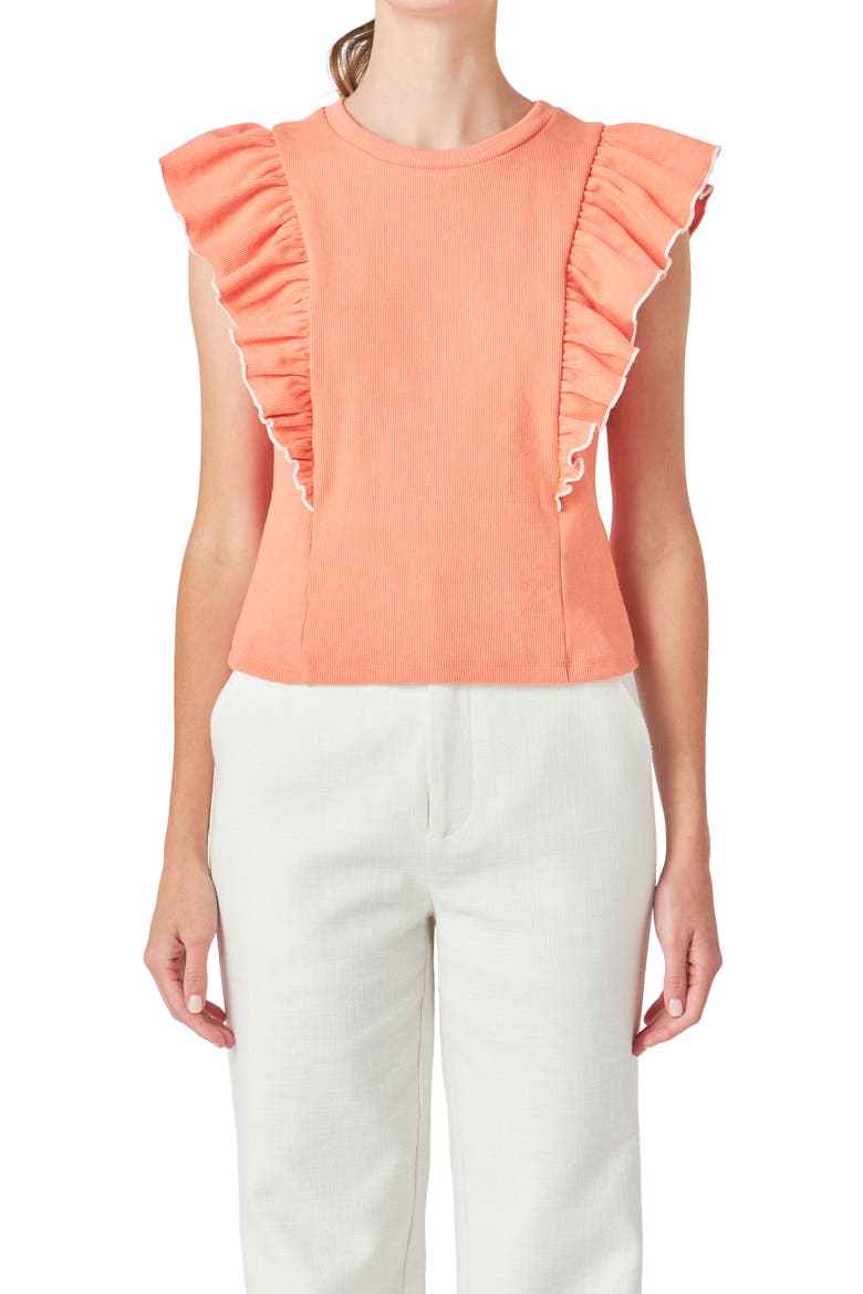 Merrow Ruffle Top, Alternate, color, CORAL PEACH/ WHITE