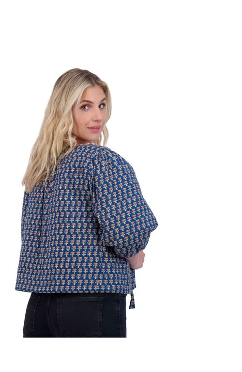 Mer St. Barth Marisol Crop Boho Jacket In Blue Floral Block Print