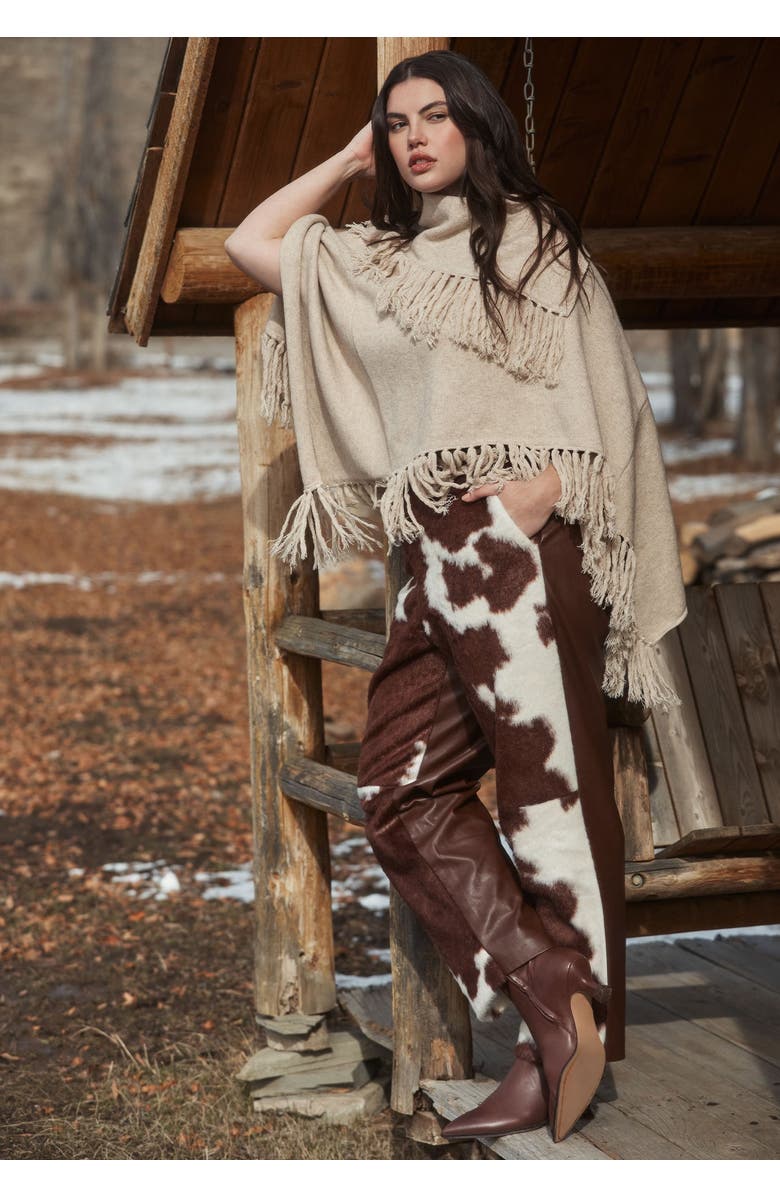 ELOQUII Faux Cow Hide And Leather Pant, Main, color, Brown Cow Hide