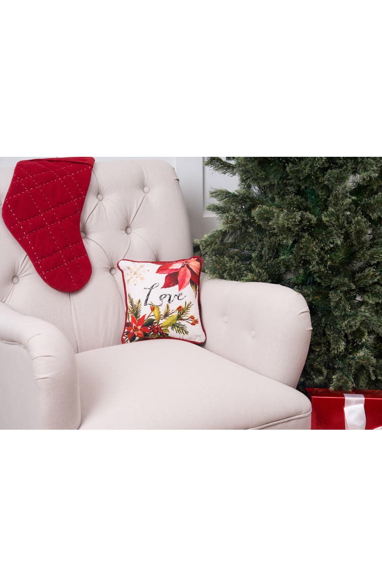 C&F Home Love Poinsettia Small/Petite Christmas Accent Pillow, 10" x 10", Alternate, color, Red