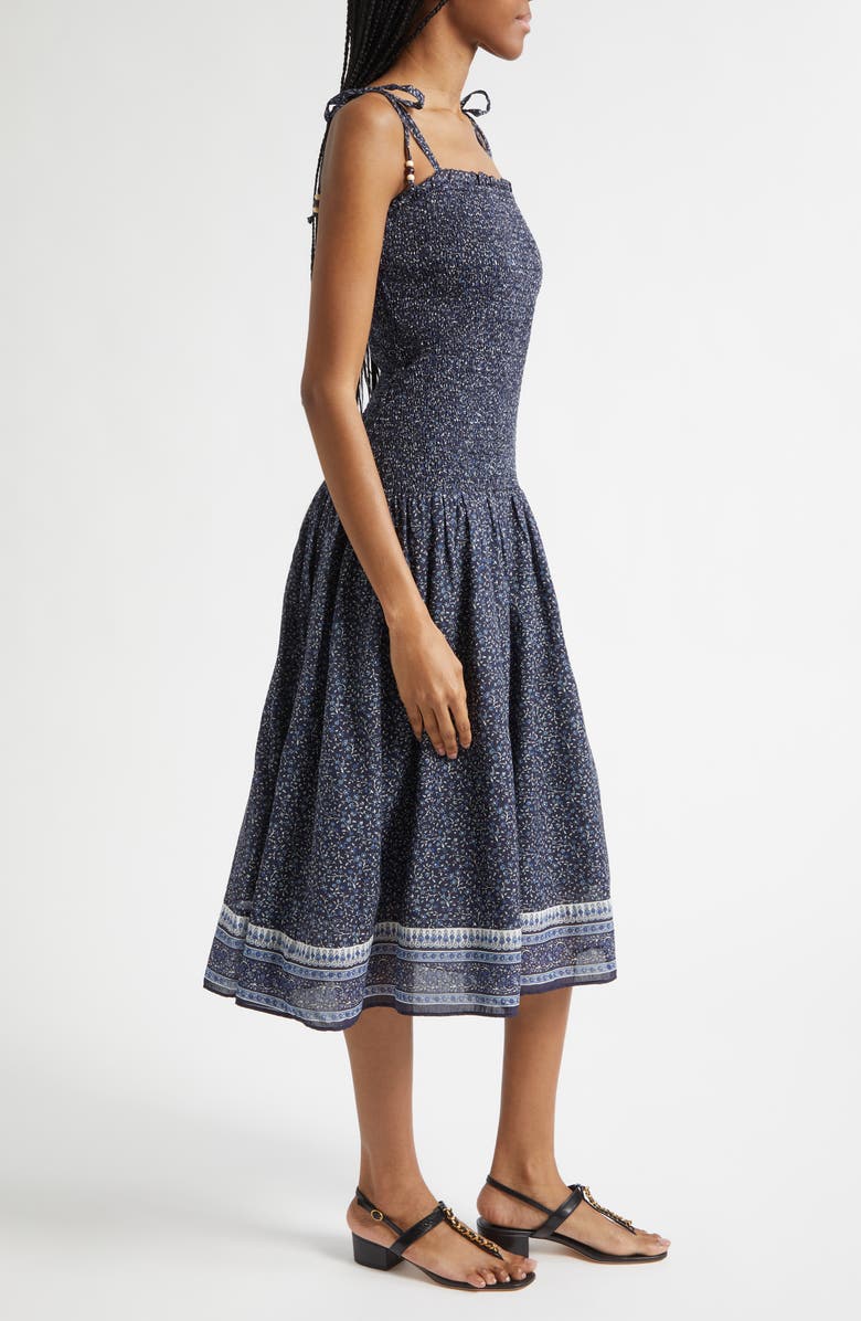 Veronica Beard Mariette Smocked Drop Waist Cotton Blend Sundress, Alternate, color, Navy Multi