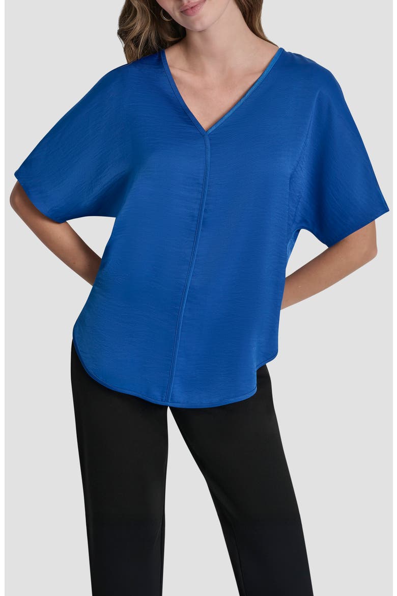Short Sleeve Woven Top, Main, color, COBALT