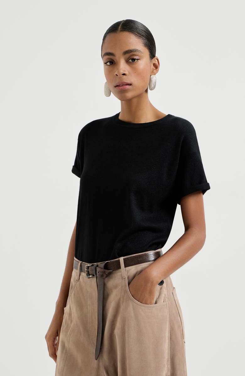 Brunello Cucinelli Cashmere and silk lightweight sweater, Alternate, color, Black