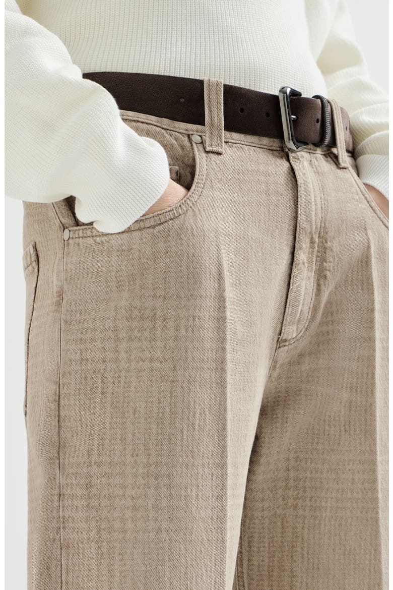 Prince of Wales denim contemporary square trousers with monili, Alternate, color, Sand