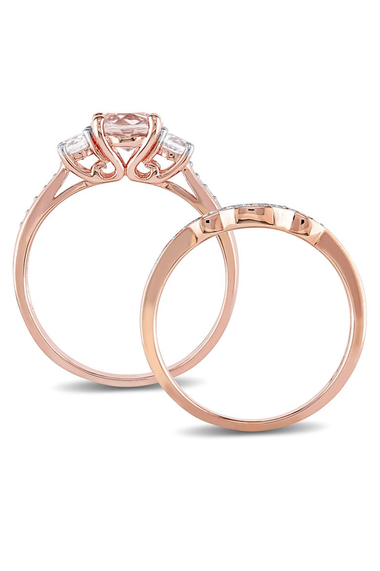 Morganite & Diamond 3-Stone Bridal Ring Set, Alternate, color, Morganite