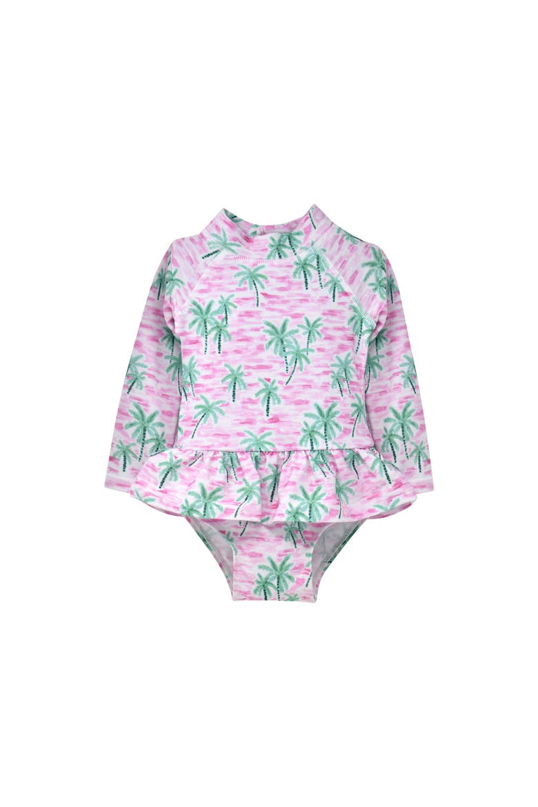 Girls' Sun Protective UPF 50+ Alissa Infant Ruffle Rash Guard Swimsuit, Main, color, Artsy Palms Pink
