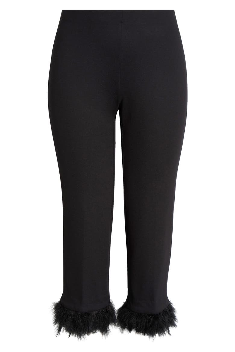 Crop Feather Trim Pull-On Pants, Alternate, color, ANNE BLACK