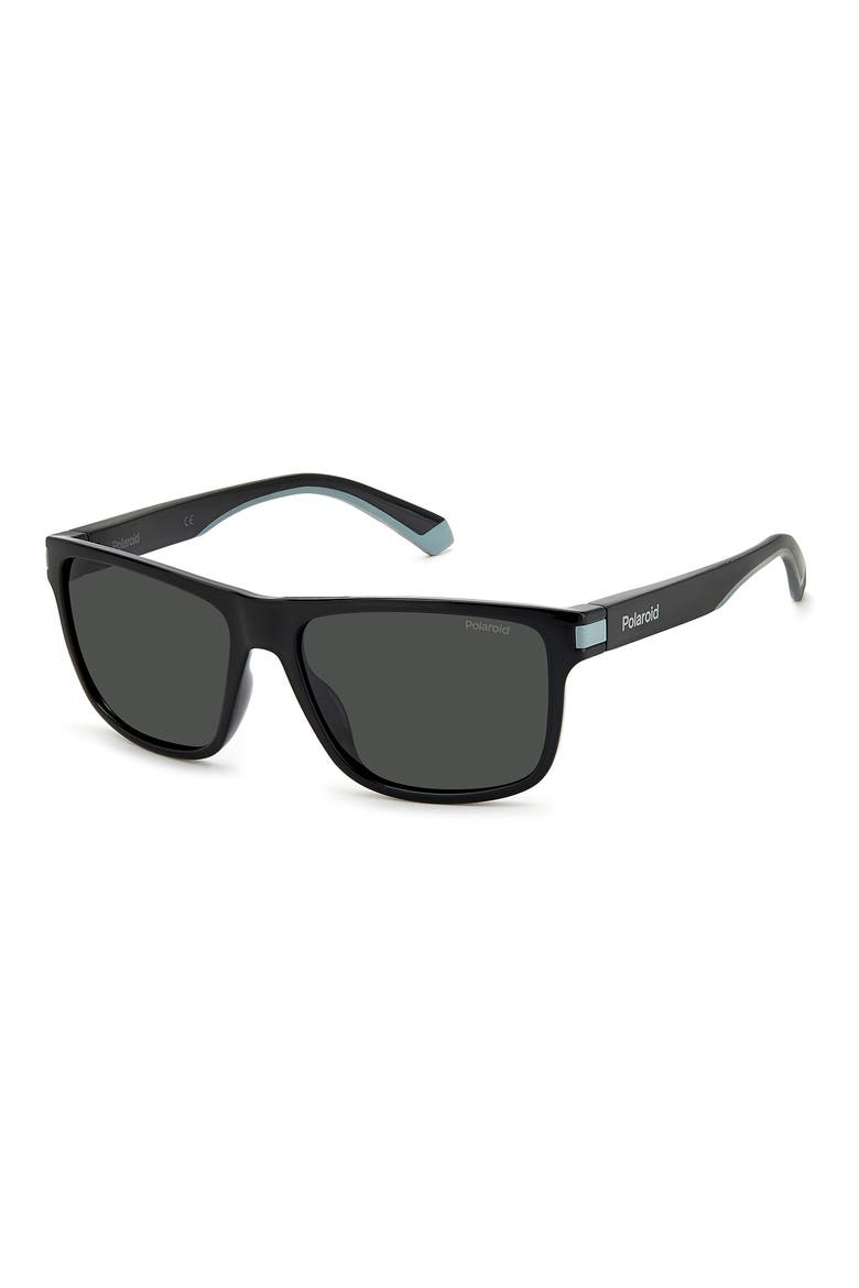 57mm Polarized Rectangular Sunglasses, Alternate, color, BLACK GREY / GRAY POLAR
