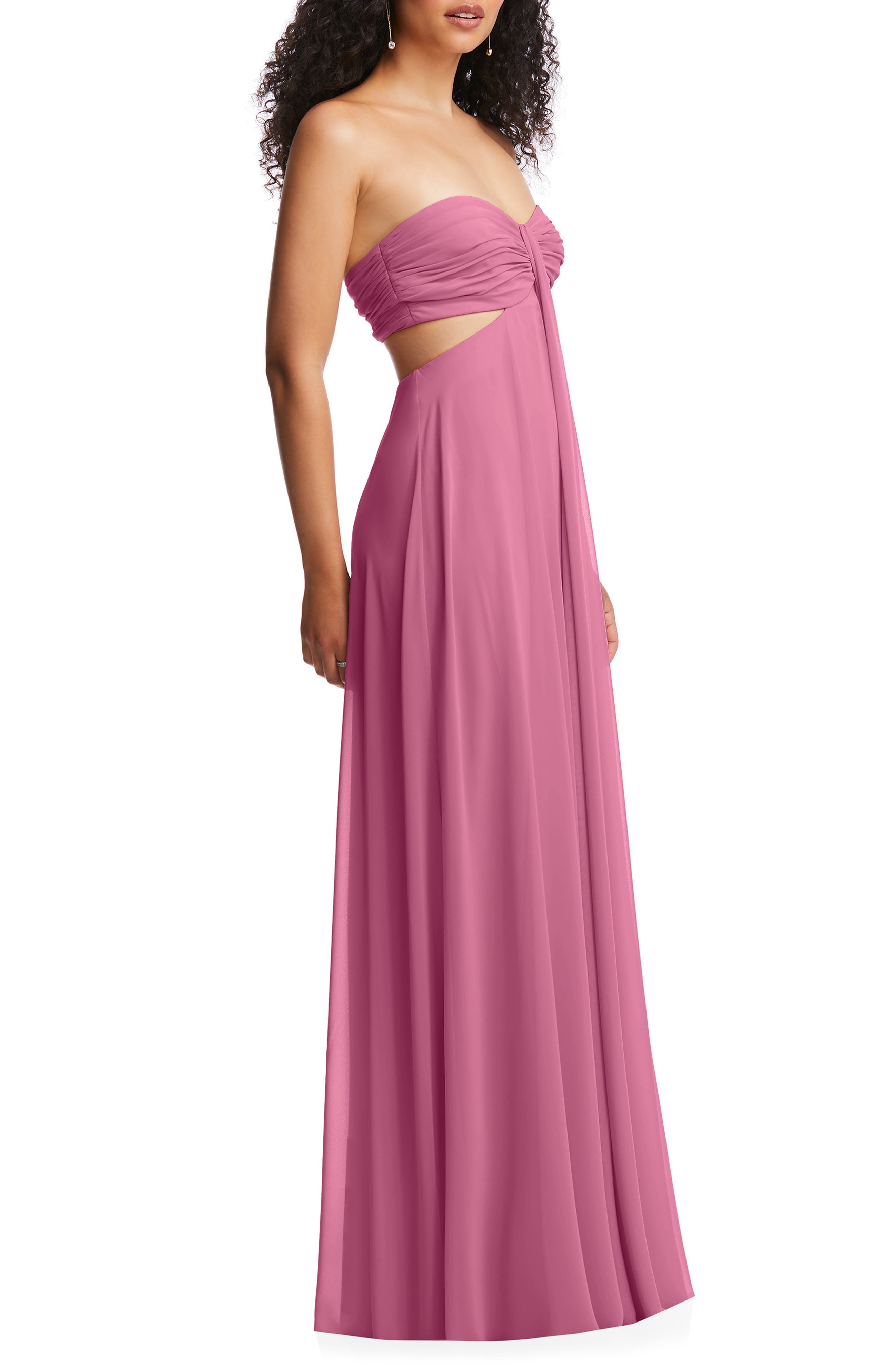 chiffon empire dress The Dessy Group Women's Lilith Floral Gown - Green adorned with a delicate pink floral lace overlay Plus Size Chiffon and Lace