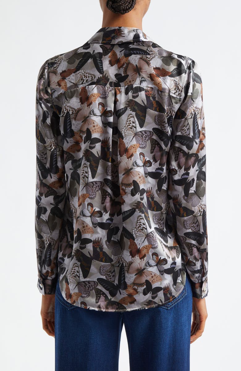 L'AGENCE Tyler Butterfly Print Silk Button-Up Shirt, Alternate, color, Multi Dark Butterfly