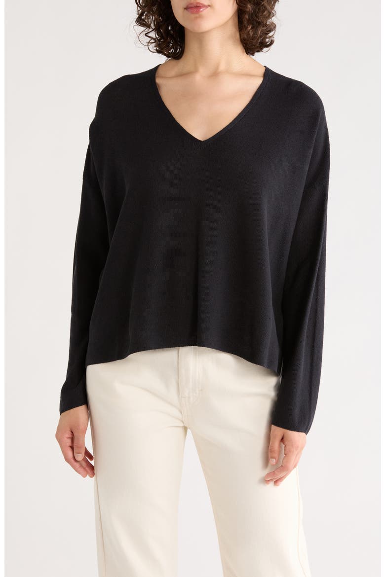 Organic Linen & Organic Cotton V-Neck Sweater, Main, color, BLACK