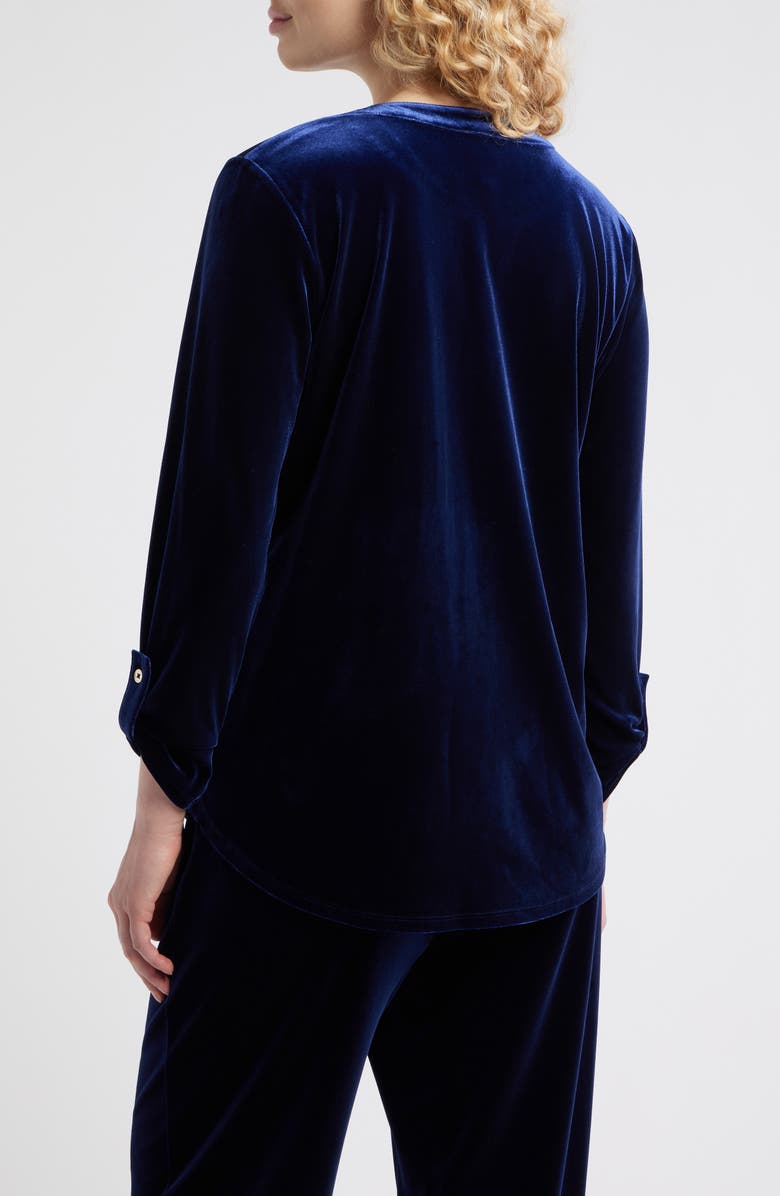 AK ANNE KLEIN Velvet Split Neck Top, Alternate, color, Admiral Blue