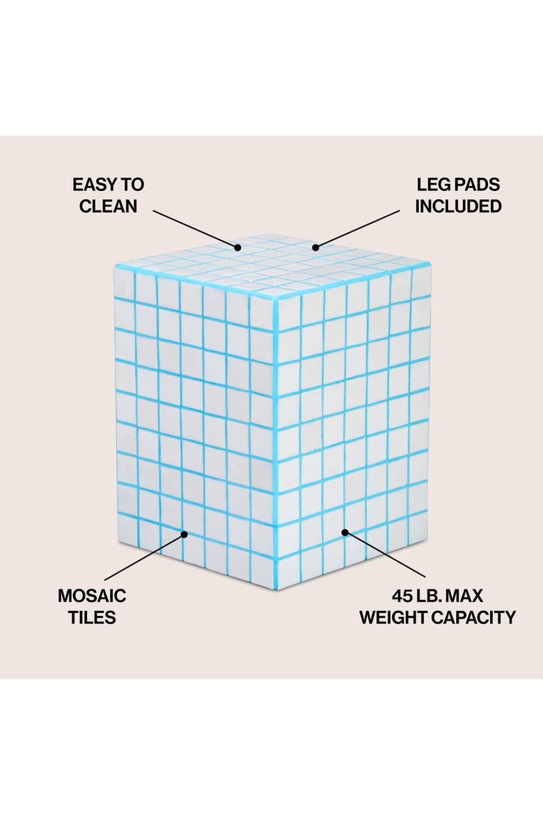 Callista Modern Ceramic Tiled Cube Side Table, Square Mosaic Pedestal Accent End Table for Living Room Bedroom, Alternate, color, Neon Blue White