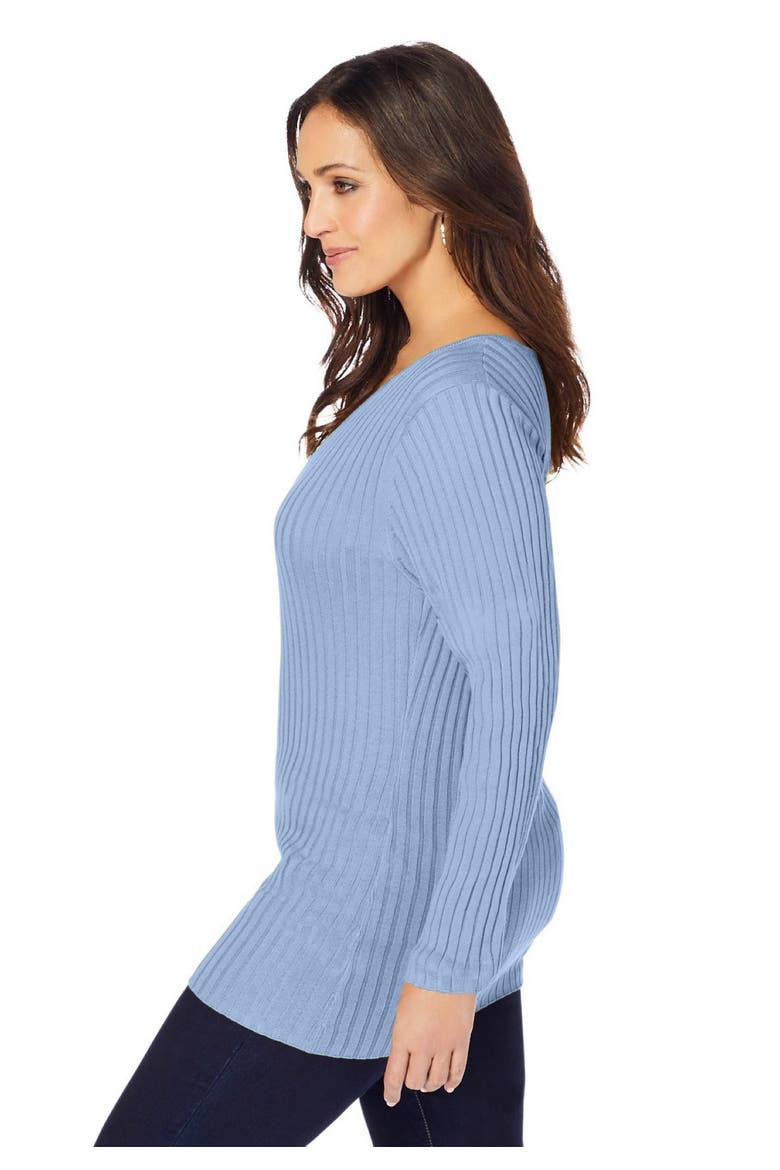V Neck Ribbed Sweater, Alternate, color, AZURE MIST