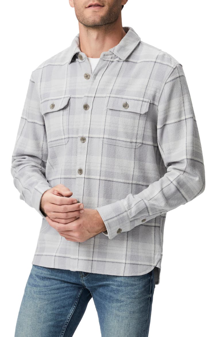Wilbur Plaid Flannel Button-Up Overshirt, Main, color, GREY AURA