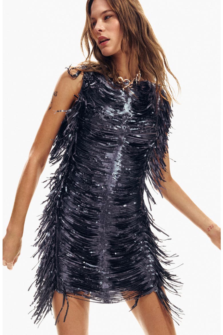 Sleeveless Sequin Minidress, Alternate, color, BLACK