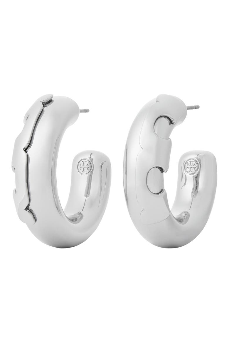 Kira Essential Hoop Earrings, Main, color, TORY SILVER
