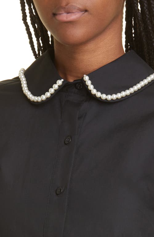 Simone Rocha Ruffle Trim Back Cutout Puff Sleeve Cotton Shirt In Black/pearl