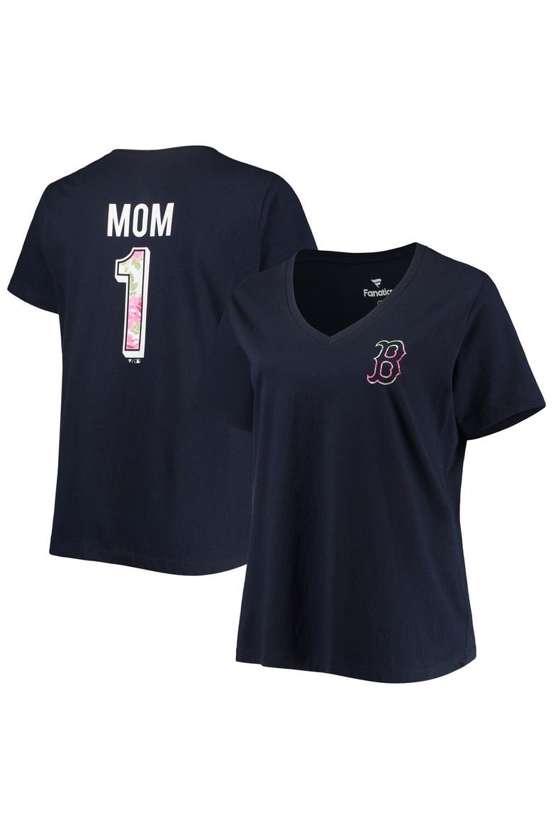 Women's Navy Boston Red Sox Plus Size #1 Mom 2-Hit V-Neck T-Shirt, Main, color, Navy