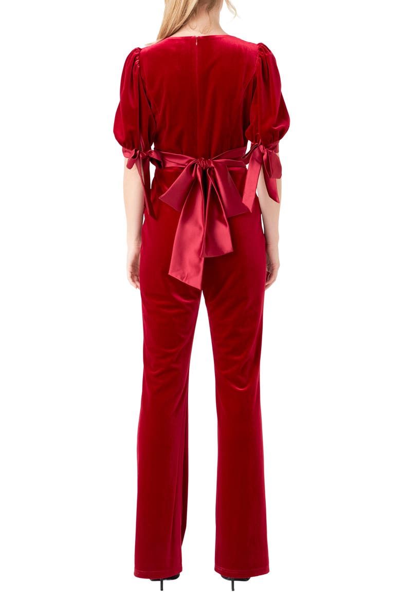 Bow Tie Velvet Jumpsuit, Alternate, color, ROUGE