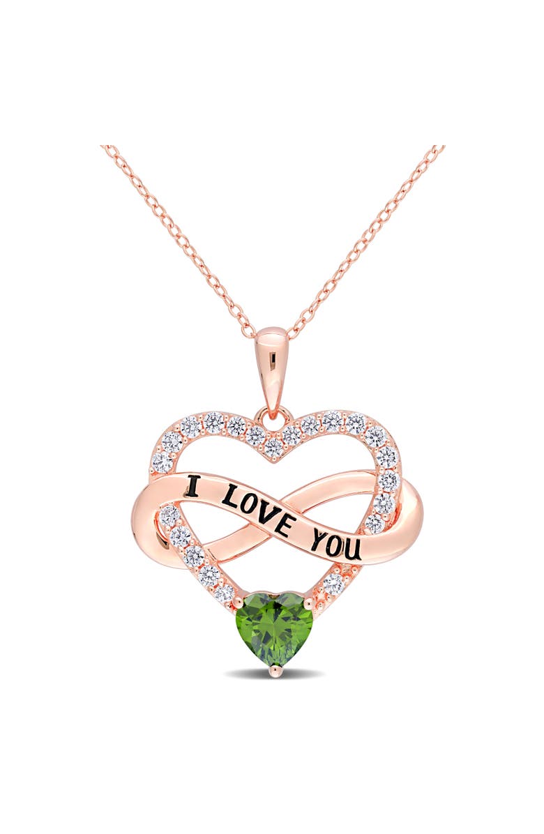 Julianna B. Color Zirconia Infinity Heart Necklace Rose-Plated, Main, color, Green Cz