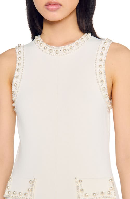Shop Sandro Pearl Bead Knit Maxi Dress In Ecru