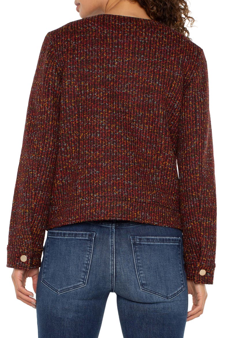 Collarless Bouclé Knit Jacket, Alternate, color, BORDEAUX MULTI
