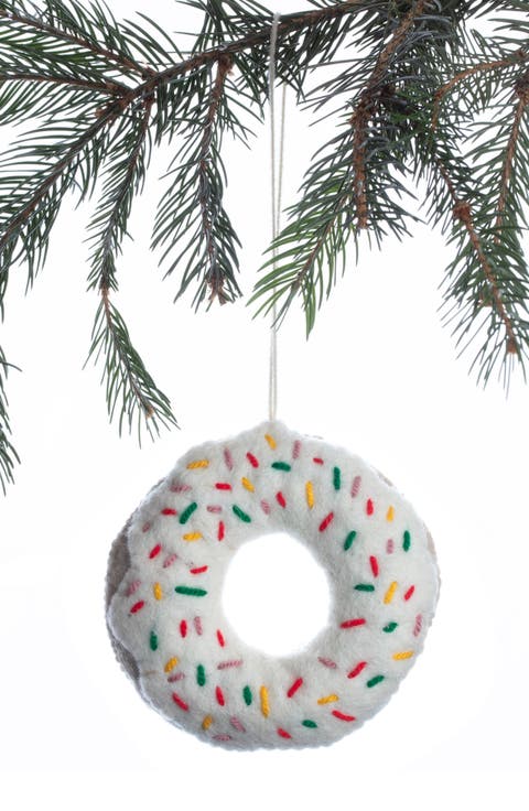 Handmade Sprinkled Donut Felted Wool Ornament