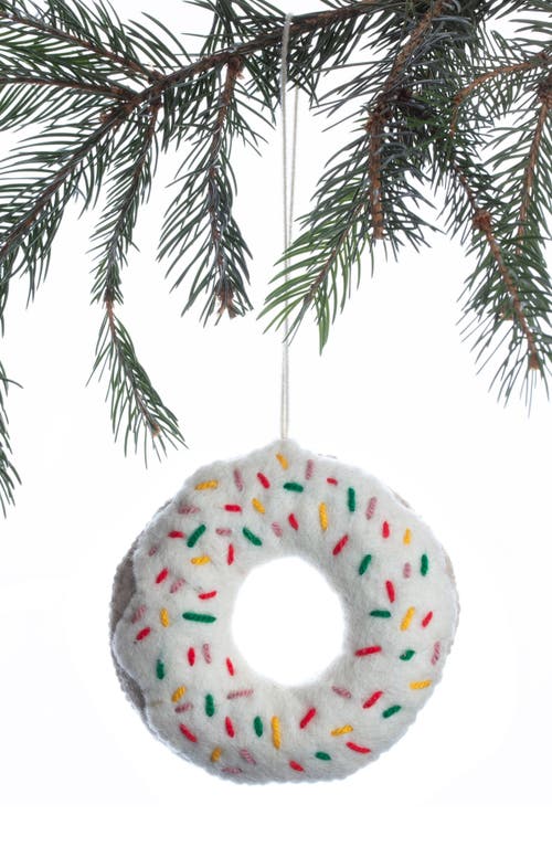 Silk Road Bazaar Handmade Sprinkled Donut Felted Wool Ornament In White