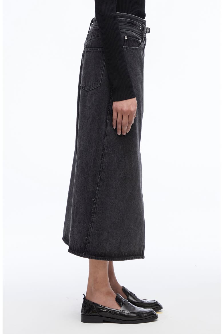 A-Line Denim Midi Skirt, Alternate, color, WASHED BLACK