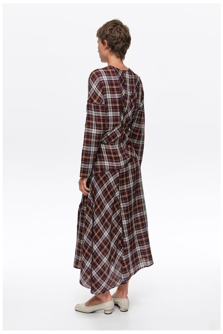 Checked Patchwork Batwing Dress, Alternate, color, BURGUNDY