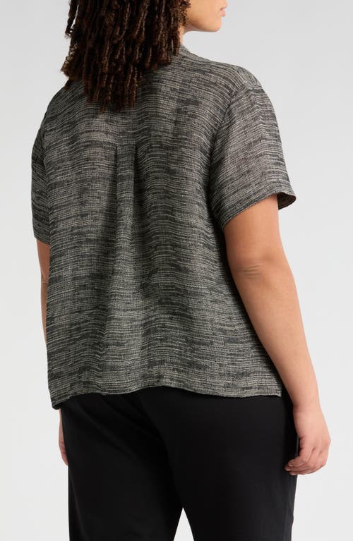 Eileen Fisher Short Sleeve Organic Linen Blend Button-up Shirt In Black/natural
