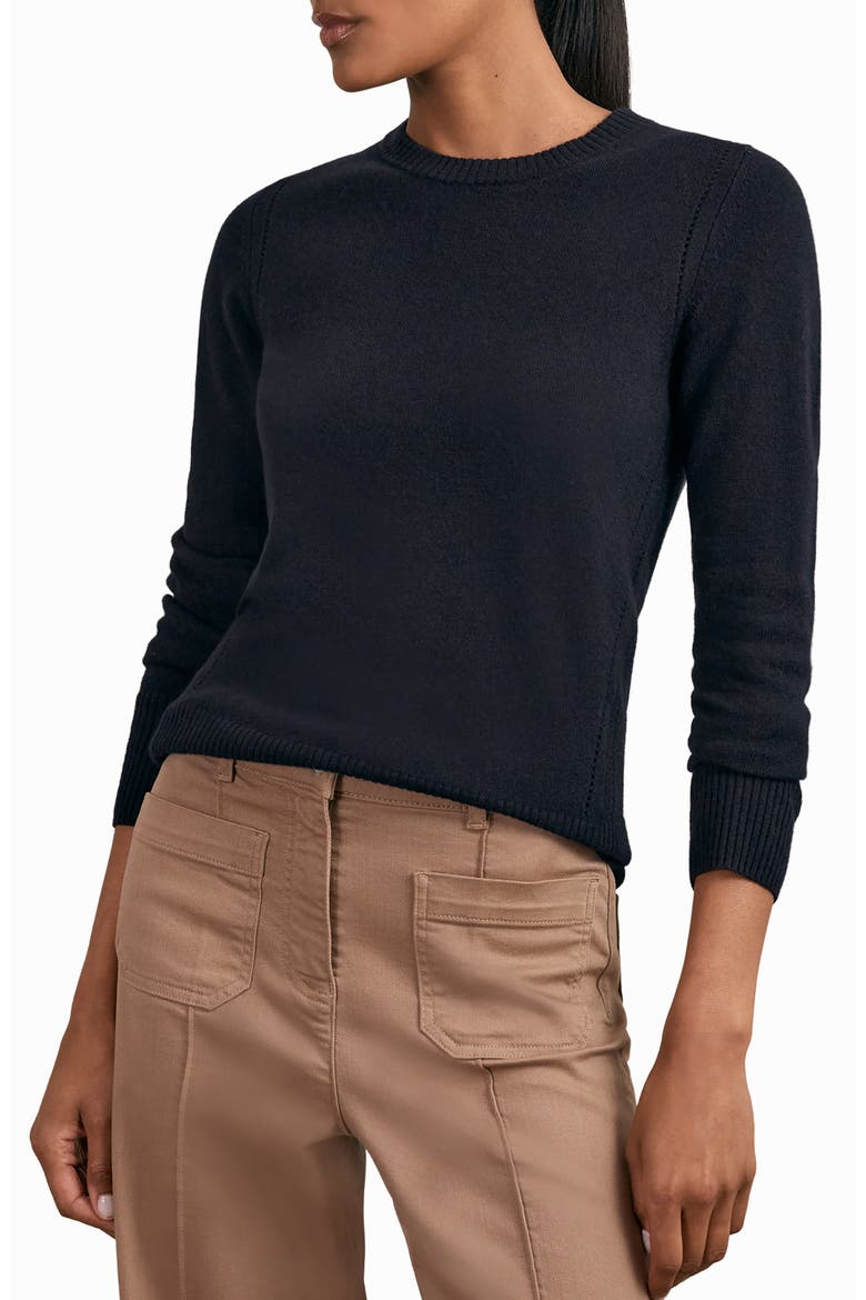 Anya Pointelle Accent Crewneck Sweater, Main, color, NAVY