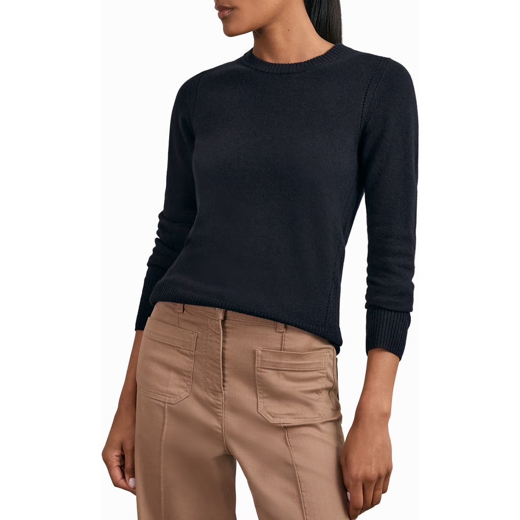 Reiss Anya Pointelle Accent Crewneck Sweater In Blue