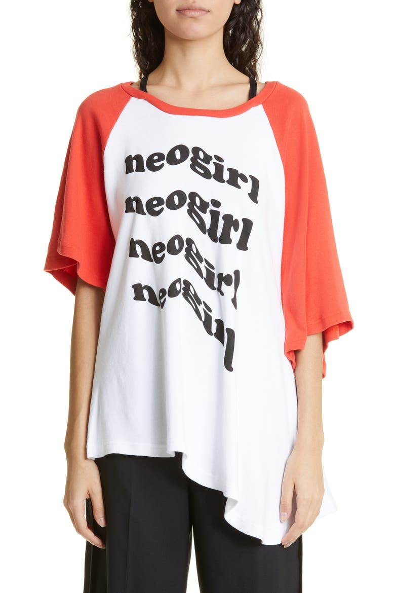 Neogirl Asymmetric Cotton Graphic Tee, Main, color, ORANGE