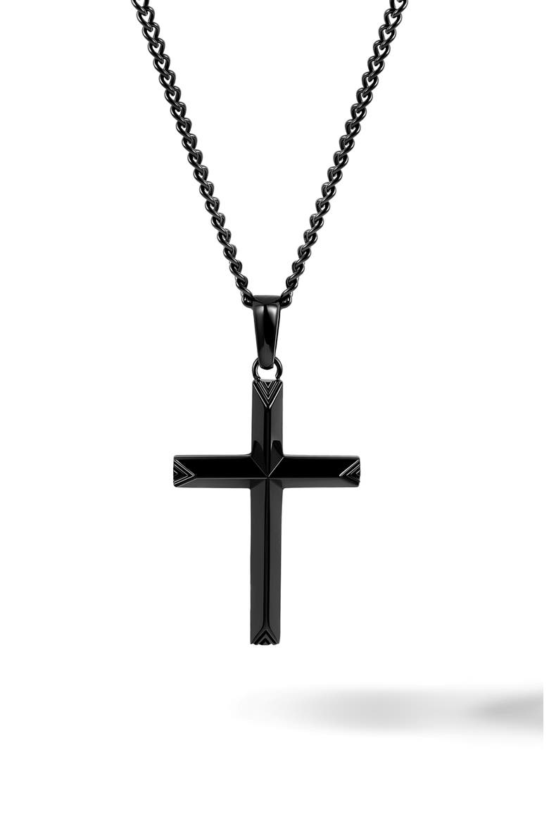 Cross Pendant Necklace, Main, color, BLACK