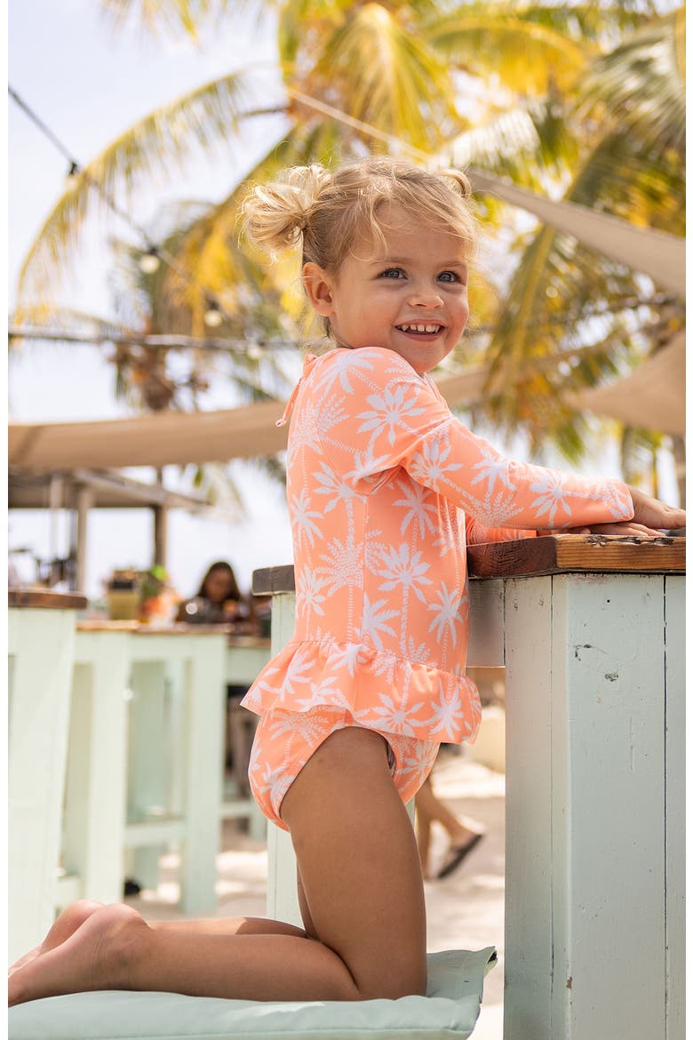 Ruffle Long Sleeve Skirted UPF 50+ One-Piece Swimsuit, Alternate, color, ORANGE