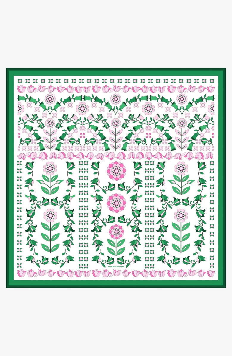 Jessie Zhao New York Ivy Parterre Double Sided Silk Scarf, Main, color, Green