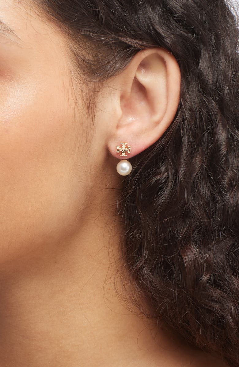 Tory Burch Faux Pearl Front/Back Earrings, Alternate, color,