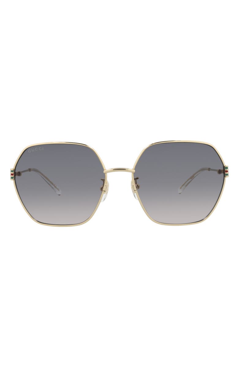 Gucci 60mm Geometric Sunglasses, Main, color, Gold Gold Grey