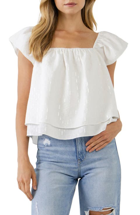 Sequin Accent Square Neck Top